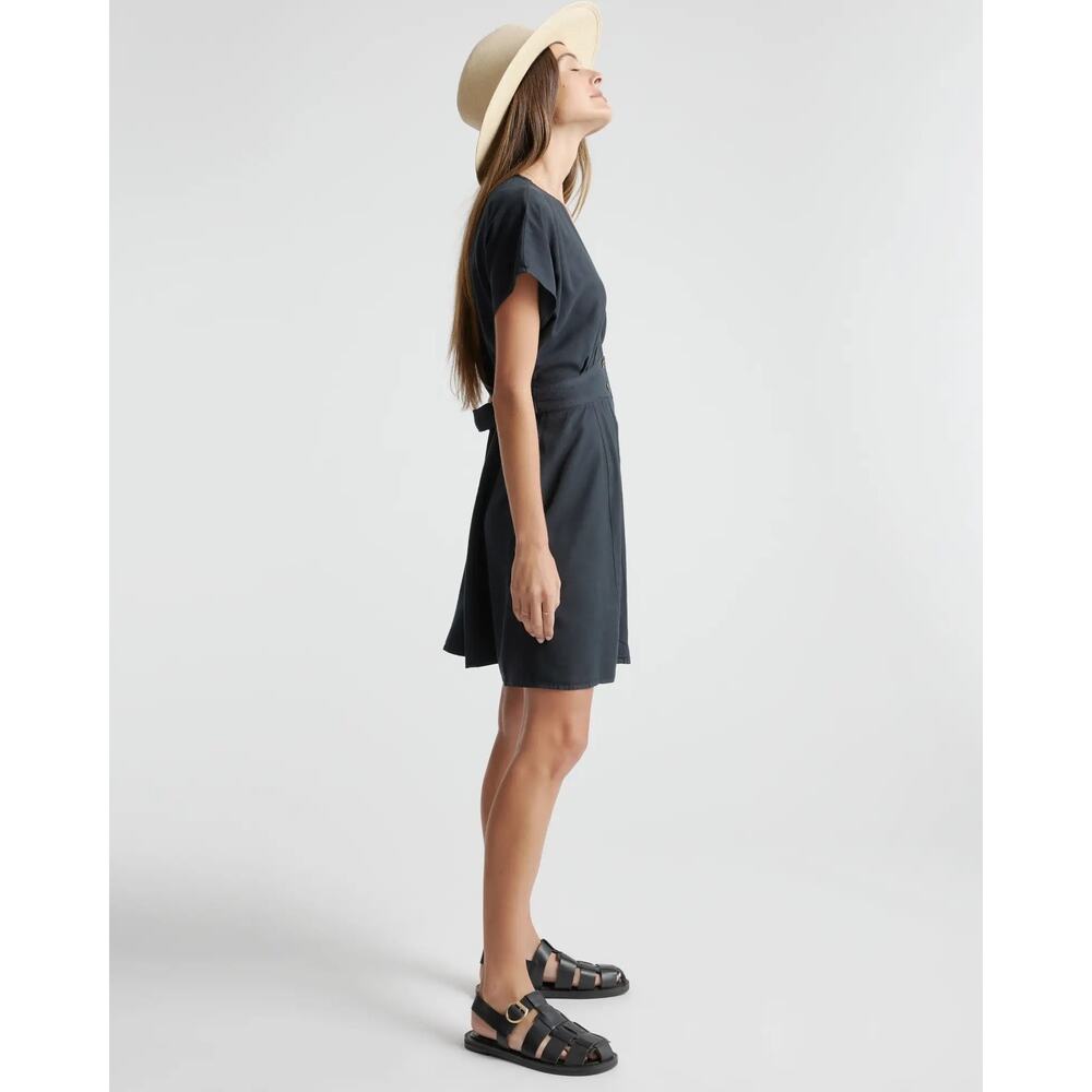 Quince Navy V-Neck Button-Front Mini Dress - Picture 4 of 11